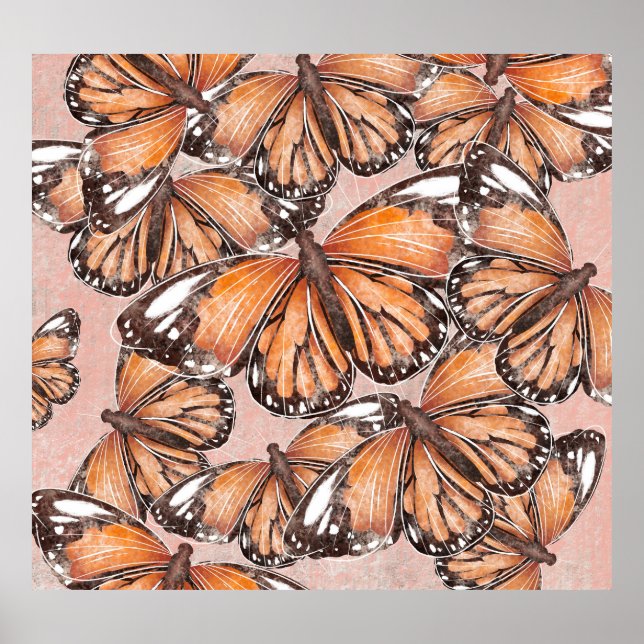Red Admiral Butterflies Pink Background Poster (Front)