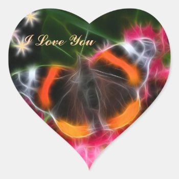 Red Admiral Butterfly Fractal Heart Sticker by Rosemariesw at Zazzle