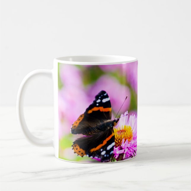 Red Admiral butterfly on a flower Mug (Left)
