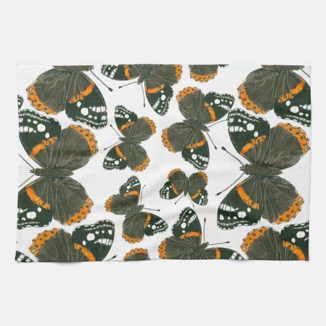 Red admiral butterfly  pattern kitchen towel (Horizontal)