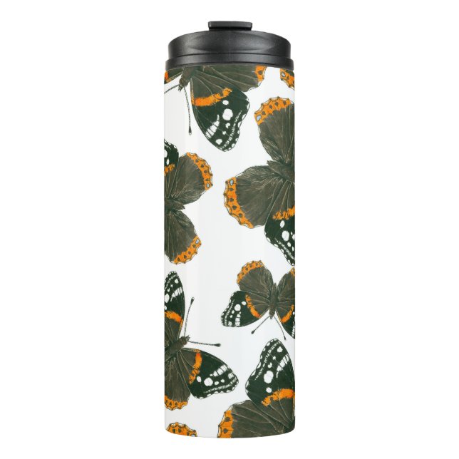 Red admiral butterfly  pattern thermal tumbler (Front)