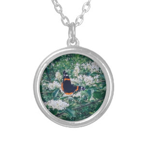 red admiral butterfly silver plated necklace