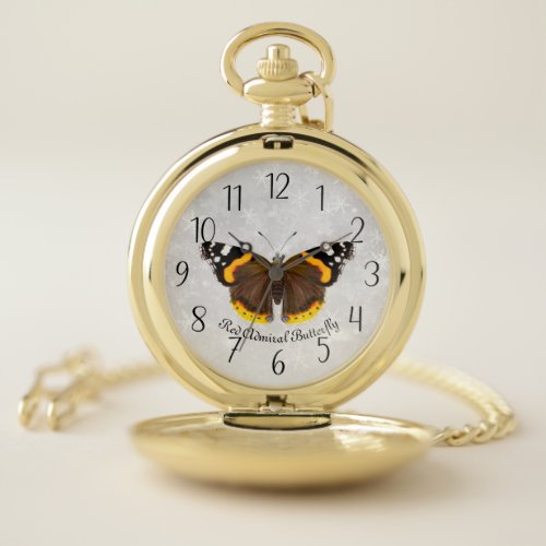 Red Admiral Butterfly Watercolor Wildlife Art Pocket Watch