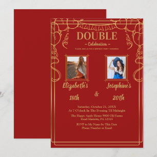 Red Adult Joint Birthday Party 2 Photo Invitation