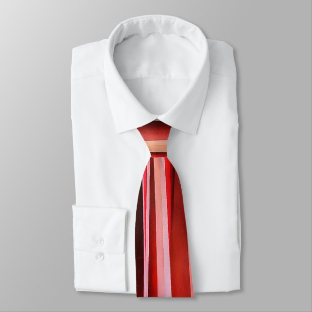 Red Adventure Striped Abstract Pattern Neck Tie (Tied)