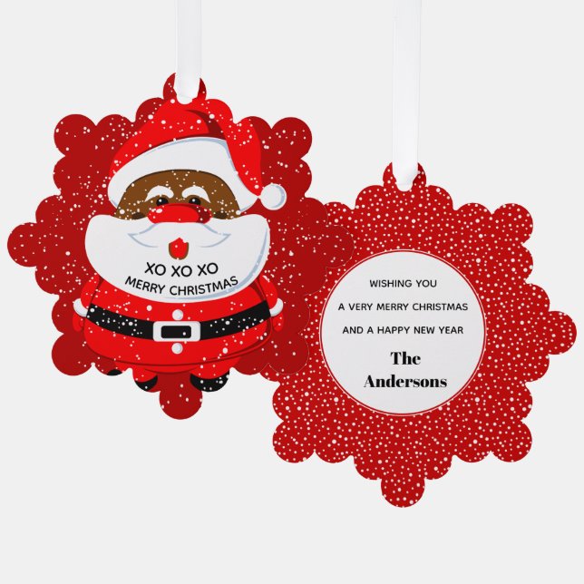 Red African-American Santa Claus Christmas holiday Ornament Card (Front/Back)