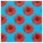 Red African Daisy Pattern on Sky Blue Fabric