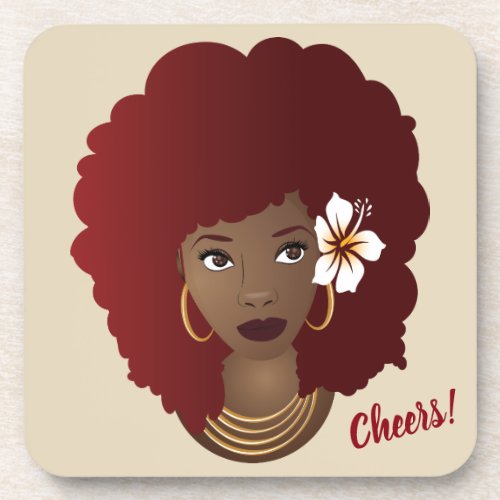 Red Afro Flower in Her Hair Coasters Set of 6