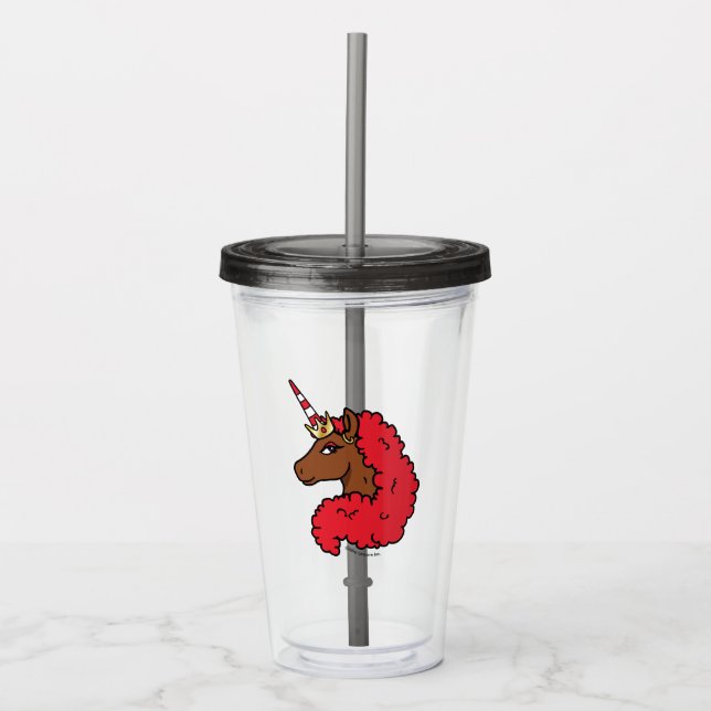 Red Afro Unicorn Acrylic Tumbler (Front)