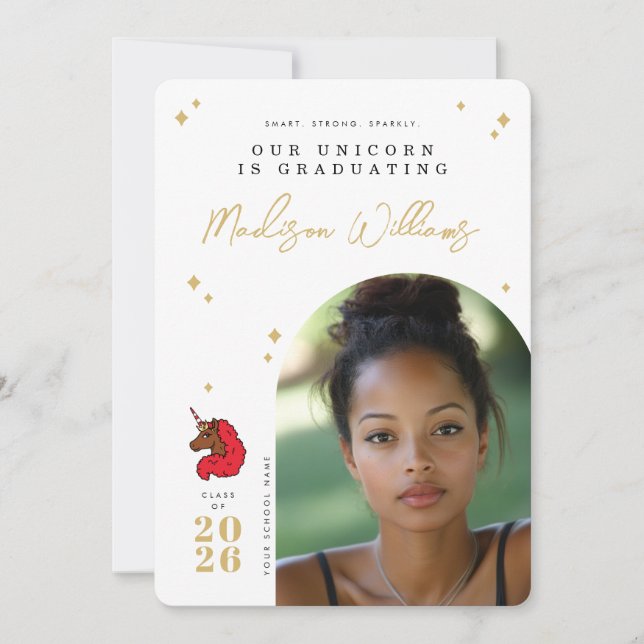 Red Afro Unicorn Graduation Announcement (Front)
