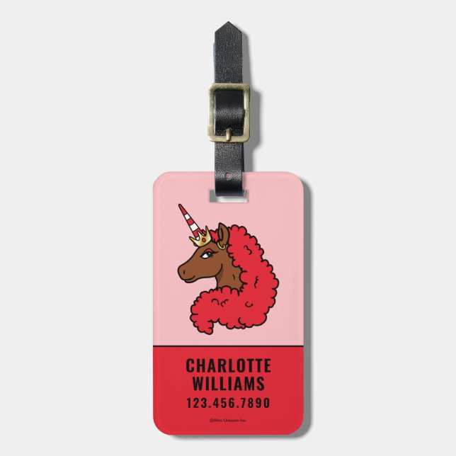 Red Afro Unicorn Luggage Tag (Front Vertical)