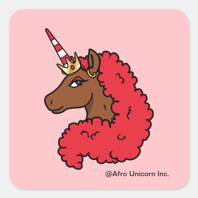 Red Afro Unicorn Square Sticker (Front)