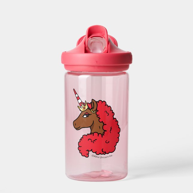 Red Afro Unicorn Water Bottle (Front)
