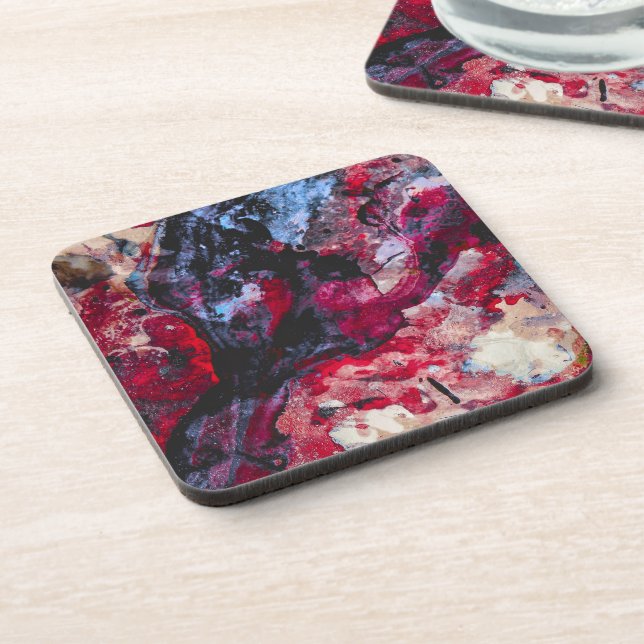 Red Agate Crystal Geode Abstract Beverage Coaster (Left Side)