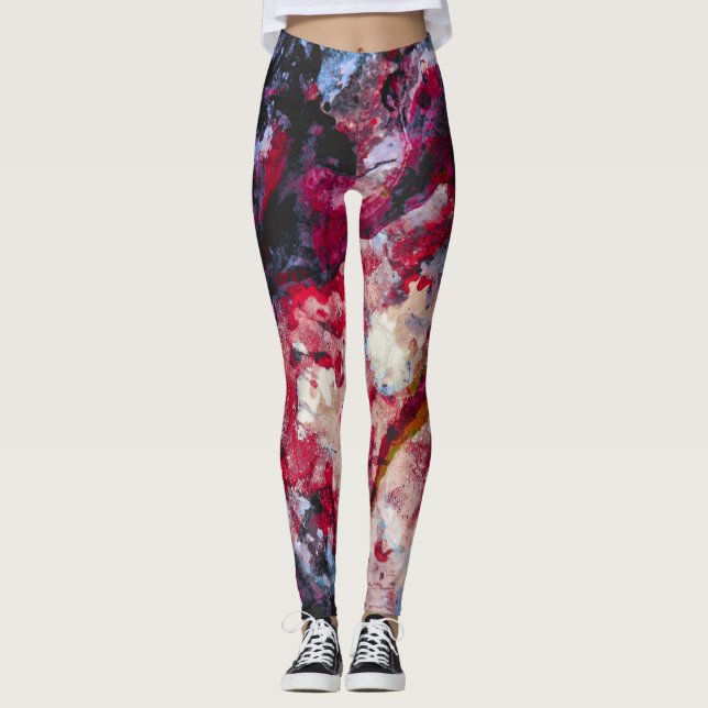 Red Agate Crystal Geode Abstract Leggings (Front)