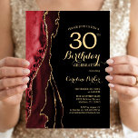 Red Agate Gold Black 30th Birthday Invitation<br><div class="desc">Red,  black and gold agate 30th birthday party invitation. Elegant modern design featuring watercolor agate marble geode background,  faux glitter gold and typography script font. Trendy invite card perfect for a stylish women's bday celebration. Printed Zazzle invitations or instant download digital printable template.</div>