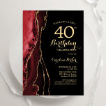 Red Agate Gold Black 40th Birthday Invitation<br><div class="desc">Red,  black and gold agate 40th birthday party invitation. Elegant modern design featuring watercolor agate marble geode background,  faux glitter gold and typography script font. Trendy invite card perfect for a stylish women's bday celebration. Printed Zazzle invitations or instant download digital printable template.</div>