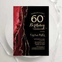 Red Agate Gold Black 60th Birthday