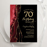 Red Agate Gold Black 70th Birthday Invitation<br><div class="desc">Red,  black and gold agate 70th birthday party invitation. Elegant modern design featuring watercolor agate marble geode background,  faux glitter gold and typography script font. Trendy invite card perfect for a stylish women's bday celebration. Printed Zazzle invitations or instant download digital printable template.</div>