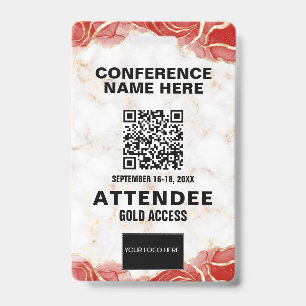 Red Agate Gold Marble QR Code Conference Event Badge