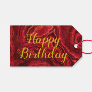 Red Agate Marble with gold Happy Birthday Gift Tags
