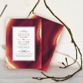 Red Agate Slice And Frame Fall Wedding Invitation by weddings_ at Zazzle