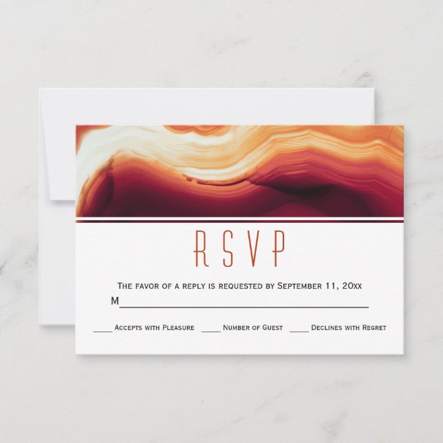 Red agate slice geode fall colors wedding RSVP (Front)