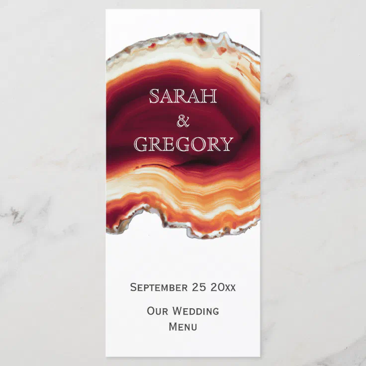 Red agate slice, geode modern fall wedding menu | Zazzle