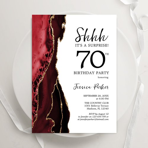 Red Agate White Gold Surprise 70th Birthday Invitation