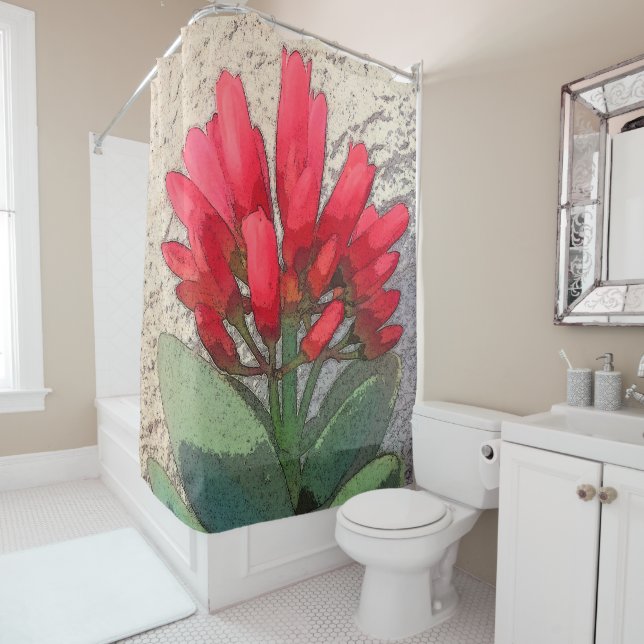 Red Agave Flowers Shower Curtain (In Situ)