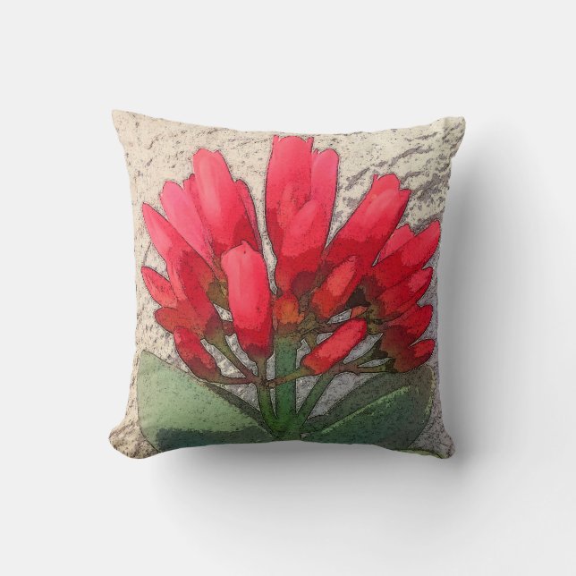 Red Agave Flowers Throw Pillow (Front)