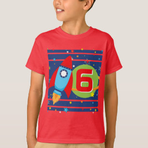Red Age Rocket Ship Outer Space Birthday Shirt