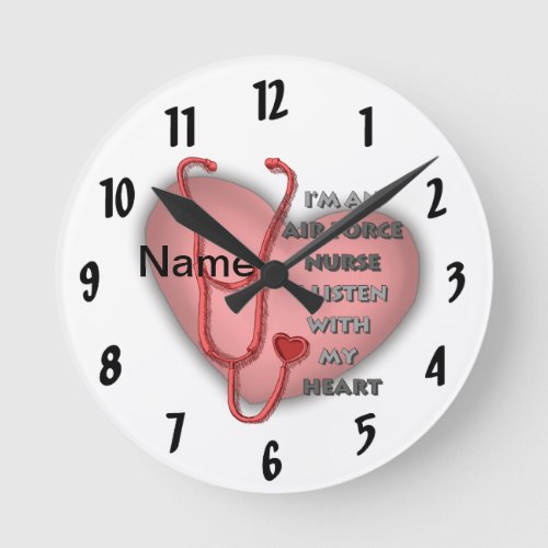 Red Air Force Nurse Heart custom name clock