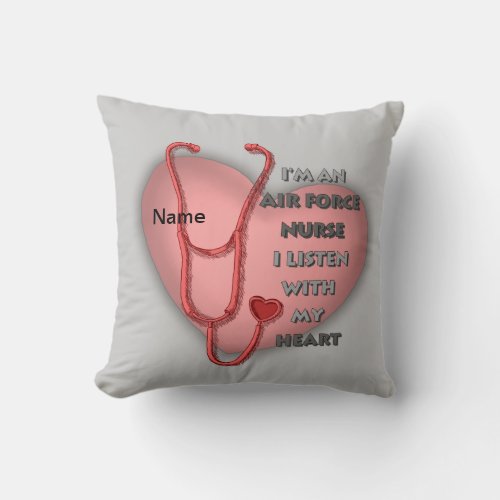 Red Air Force Nurse Heart custom name Throw Pillow