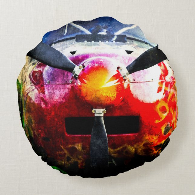 Red Aircraft - Small But Fierce Round Pillow (Back)