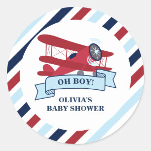 Red Airplane Baby Shower Classic Round Sticker