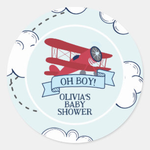 Red Airplane Baby Shower Classic Round Sticker