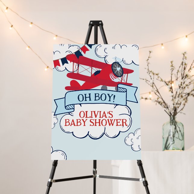 Red Airplane Baby Shower Foam Board (In Situ (Stand))