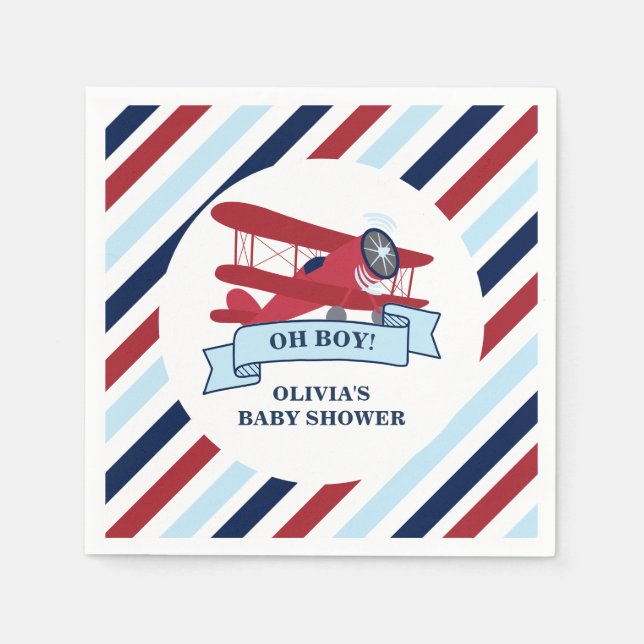 Red Airplane Baby Shower Napkins (Front)