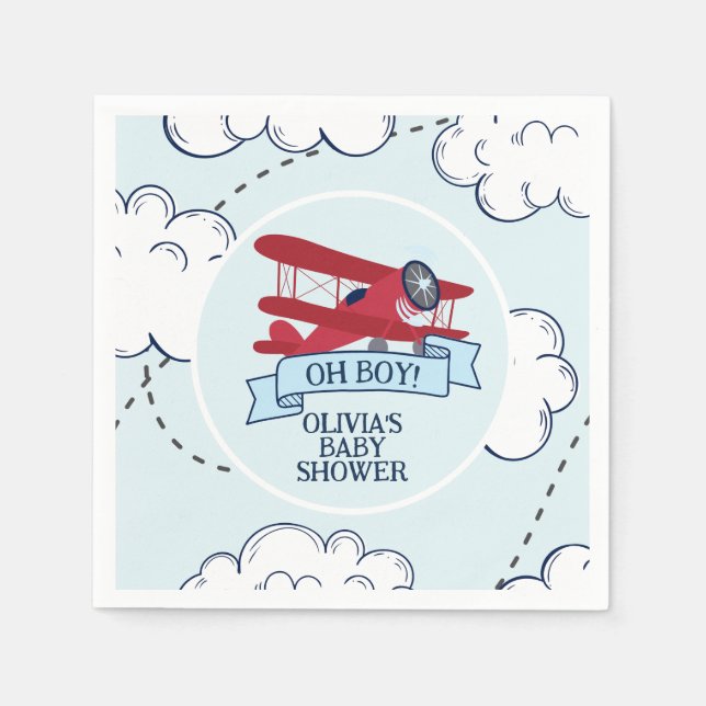Red Airplane Baby Shower Napkins (Front)