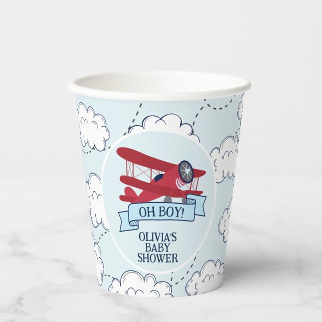 Red Airplane Baby Shower Paper Cups (Front)