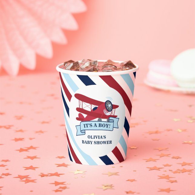 Red Airplane Baby Shower Paper Cups (Insitu)