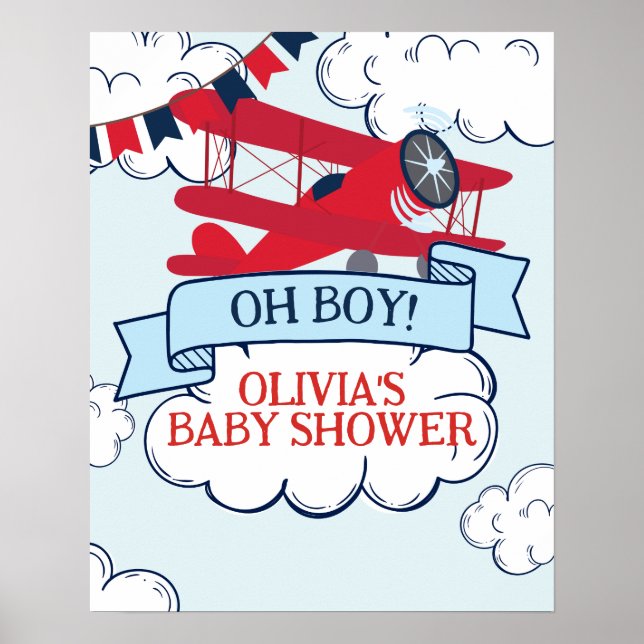 red airplane baby shower poster (Front)