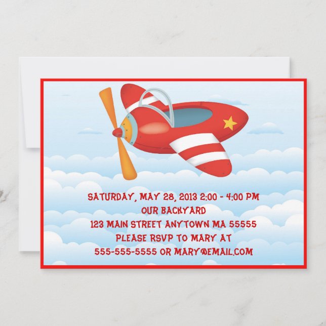 Red Airplane Birthday Invitation (Front)