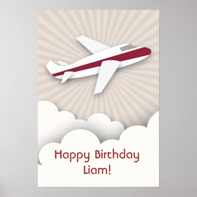 Red Airplane Birthday Poster (Front)