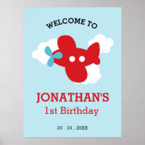 Retro Red Airplane Personalized Boy Birthday Water Bottle Labels 