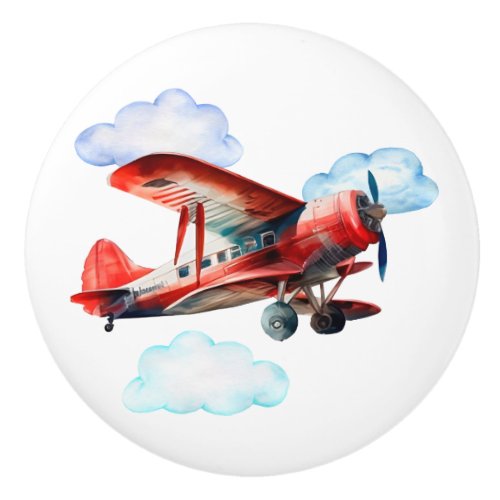 Red Airplane Ceramic Pull