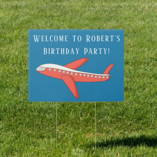 Red Airplane Childs Birthday Party Welcome  Sign