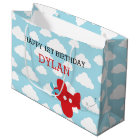 Red Airplane Gift Bags - Cute Plane Cloud Birthday
