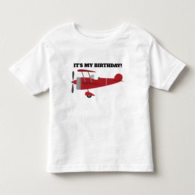 Red Airplane It's My Birthday Personalized Toddler T-shirt (Front)